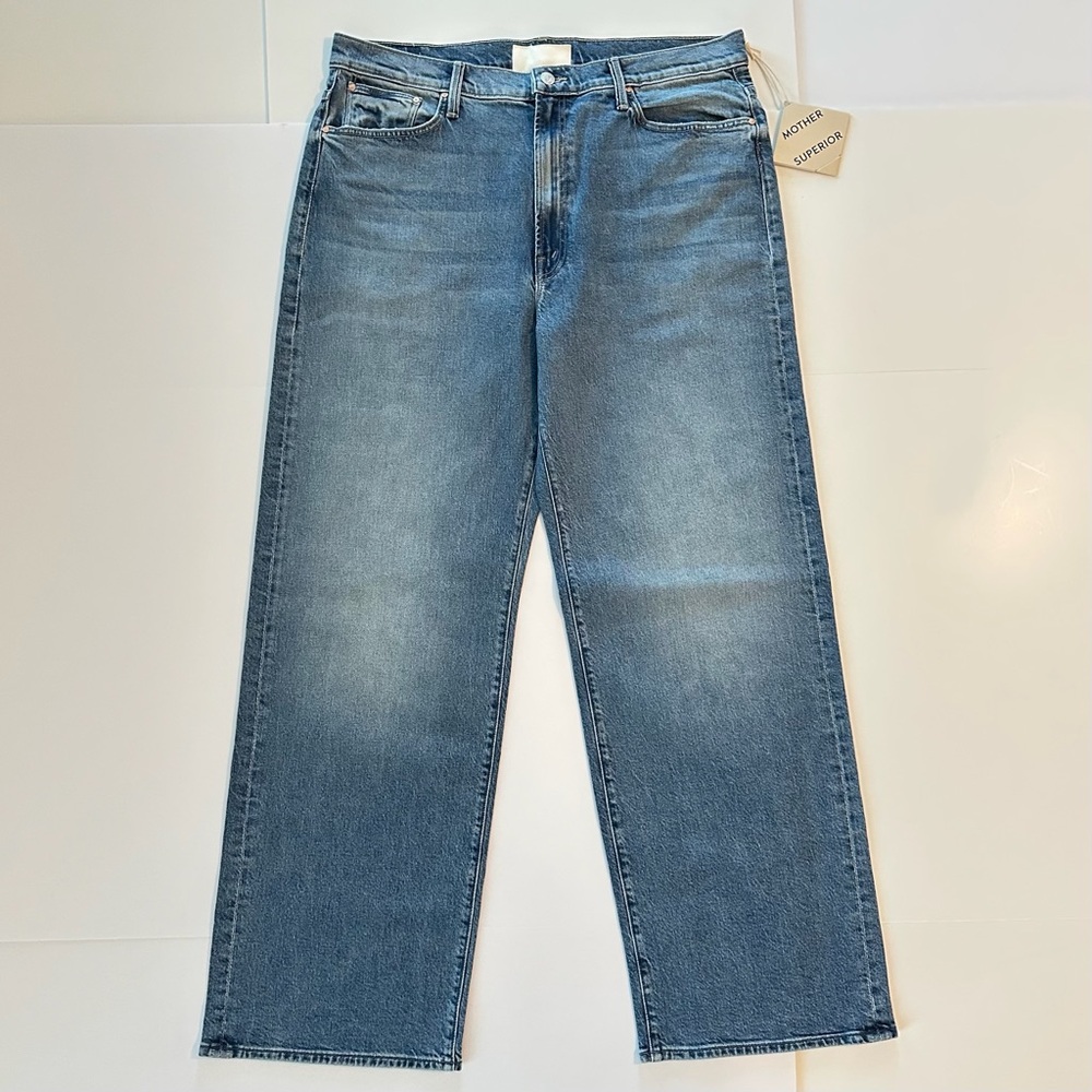 MOTHER Straight Leg Jeans in Mid Blue Wash